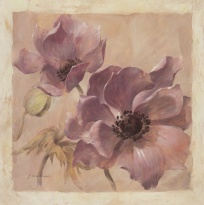 Obrázek 18x18, fialová květina, rám sv. dub - červotoč