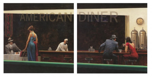 Set obrázků 18x18, american diner, rám bílý s patinou