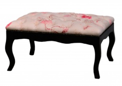 Taburet French Style, látkový potah s motivem květin, růžový