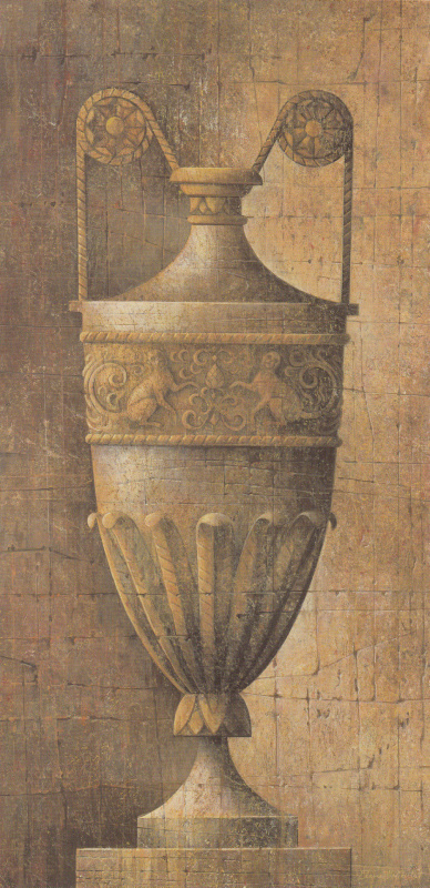 Obrázek 13x25, bronzová nádoba, rám sv. dub - červotoč