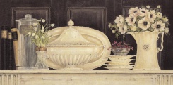 Obrázek 13x25, krémové nádobí, rám bílý s patinou
