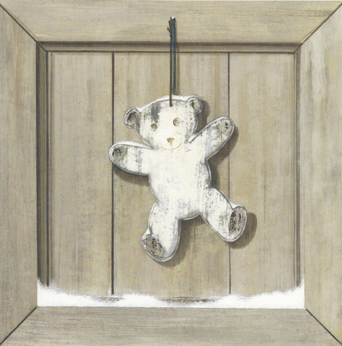 Obrázek 20x20, závěsný medvídek, rám bílý s patinou