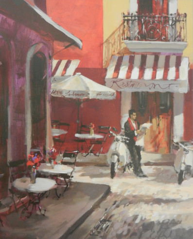 Obrázek 40x50, ulice I., rám bílý s patinou