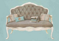 Obrázek 50x70, pohovka, rám bílý s patinou