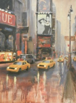 Obrázek 60x80, ulice - taxi, rám bílý s patinou