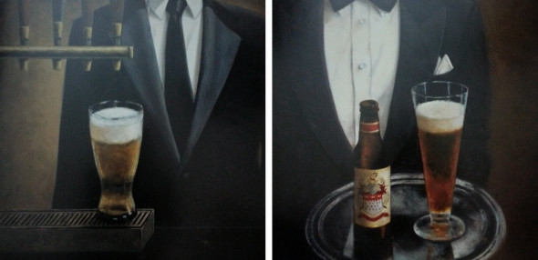 Set obrázků 50x50, pivo, rám sv. dub - červotoč