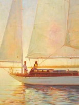 Obrázek 60x80, západ slunce na lodi, rám sv. dub - červotoč