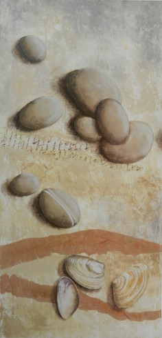 Obrázek 30x60, kameny & mušle, rám sv. dub - červotoč