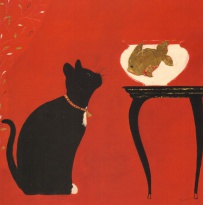 Obrázek 30x30, kočka I., rám bílý s patinou