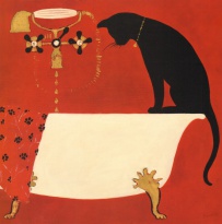 Obrázek 30x30, kočka II., rám bílý s patinou