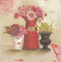 Obrázek 18x18, zátiší růže & narcisy, rám bílý s patinou