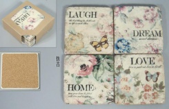 Kamenné podložky pod hrnky Love - set 4 ks