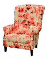 Křeslo Francis, látkový potah s motivem červených květů II