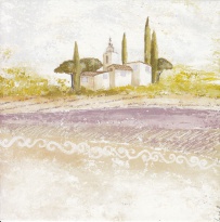 Obrázek 14x14, dům ve fialovém, rám sv. dub - červotoč