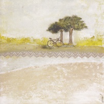 Obrázek 14x14, kolo, rám sv. dub - červotoč