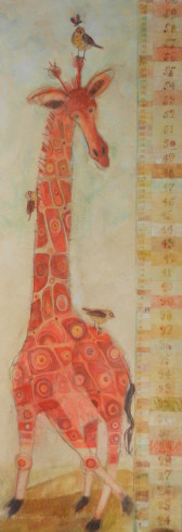 Obrázek 33x95, žirafa - dětský metr, rám bílý s patinou