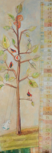 Obrázek 33x95, strom - dětský metr, rám bílý s patinou