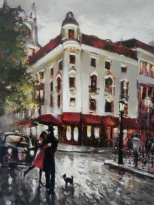 Obrázek 17x22, ulice v dešti, rám sv. dub - červotoč