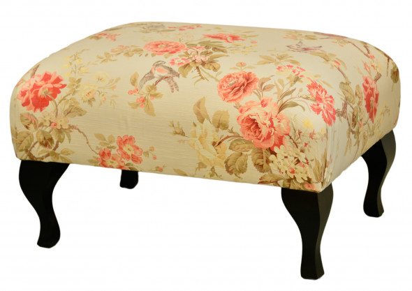 Taburet Emma, látkový potah s motivem červených květů