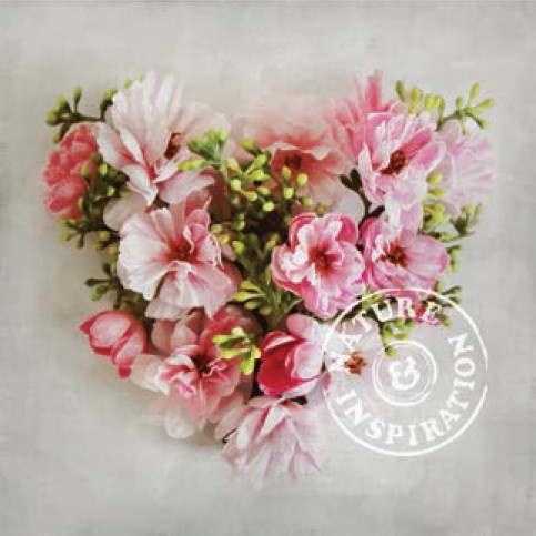 Obrázek 30x30, srdce, bílo-růžové růže, rám bílý s patinou