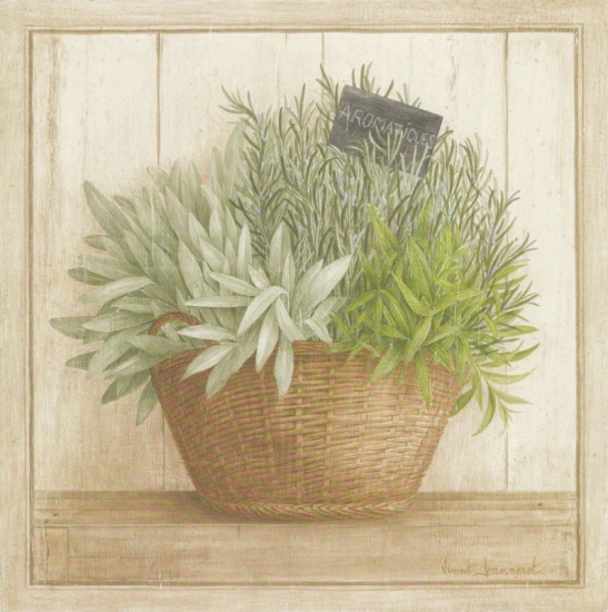 Obrázek 14x14, bylinky aromatické, rám bílý s patinou