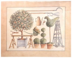 Obrázek 36x45, zahrada, rám sv. dub - červotoč