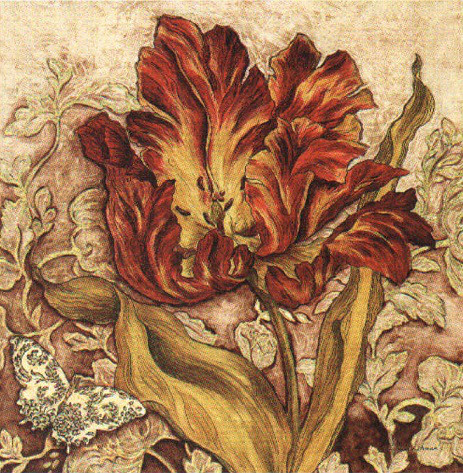 Obrázek 18x18, tulipán žíhaný, rám bílý s patinou