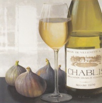 Obrázek 18x18, bílé víno & fíky, rám sv. dub - červotoč