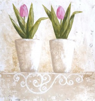 Obrázek 14x14, tulipán v květináči, rám sv. dub - červotoč