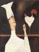 Obrázek 17x22, kuchař & kohout, rám bílý s patinou