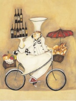 Obrázek 17x22, kuchař & kolo II., rám bílý s patinou