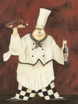 Obrázek 17x22, kuchař & humr, rám bílý s patinou
