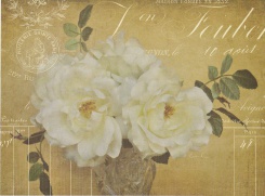 Obrázek 17x22, květiny ve zlatém III., rám bílý s patinou