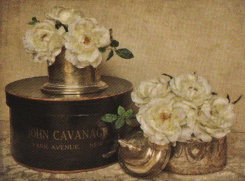 Obrázek 17x22, květiny ve zlatém VI., rám bílý s patinou