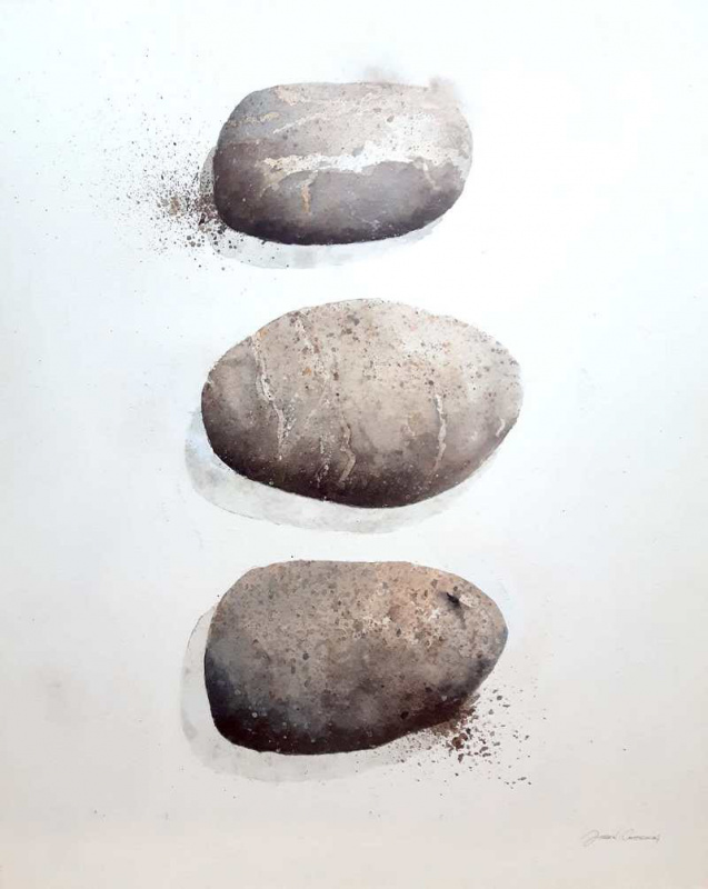 Obrázek 24x30, kameny, rám sv. dub -  červotoč