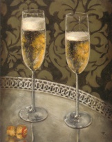 Obrázek 24x30, šampaňské pro dva, rám bílý s patinou