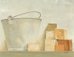 Obrázek 24x30, kbelík & mýdlo, rám sv. dub - červotoč
