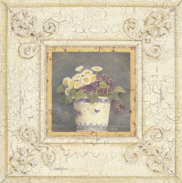 Obrázek 18x18, osázený květináč, rám bílý s patinou