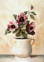 Obrázek 30x40, maceška vínová, rám bílý s patinou