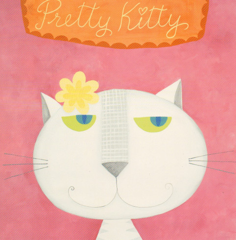 Obrázek 30x30, kočička, rám bílý s patinou