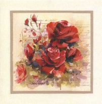 Obrázek 30x30, kytice rudých růží, rám sv. dub - červotoč