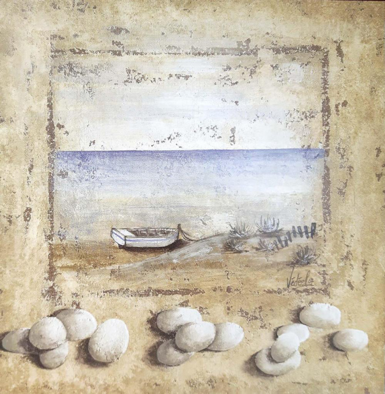 Obrázek 50x50, lodička, rám sv. dub - červotoč