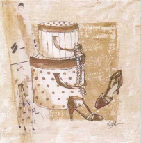 Obrázek 30x30, krabice & boty, rám sv. dub - červotoč