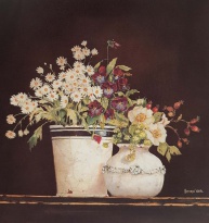 Obrázek 18x18, kopretiny v květináči, rám bílý s patinou