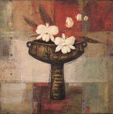 Obrázek 18x18, pohár & květiny I., rám sv. dub - červotoč