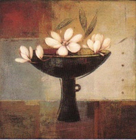 Obrázek 18x18, pohár & květiny II., rám sv. dub - červotoč