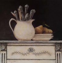 Obrázek 18x18, antik - příbory, rám sv. dub - červotoč