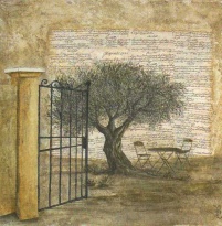 Obrázek 30x30, branka, rám sv. dub - červotoč
