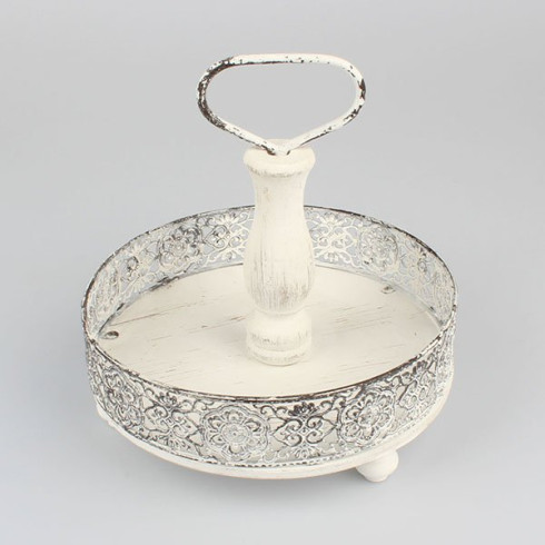 Kovový podnos, bílá patina