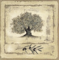 Obrázek 20x20, větvička olivy/ olivovník II., rám bílý s patinou